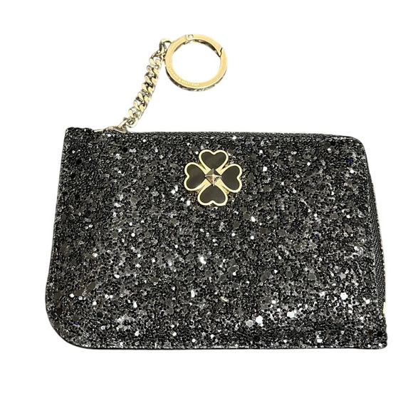 KATE‎ SPADE NEW YORK ODETTE SMALL L-ZIP BLACK GLITTER CARD HOLDER - Picture 1 of 8